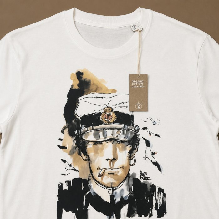 Camiseta blanca, ilustración con etiqueta - Impresión directa DTG