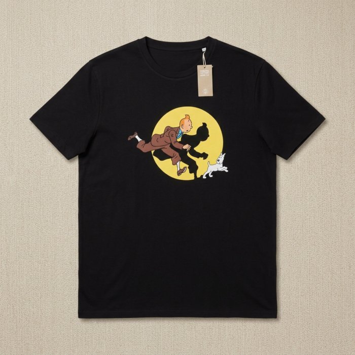 Camiseta negra, ilustración lunar - Impresión directa DTG