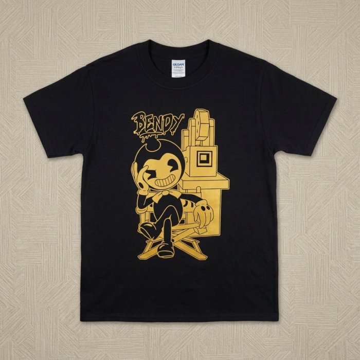 Camiseta negra, personaje ilustrado - Impresión directa DTG