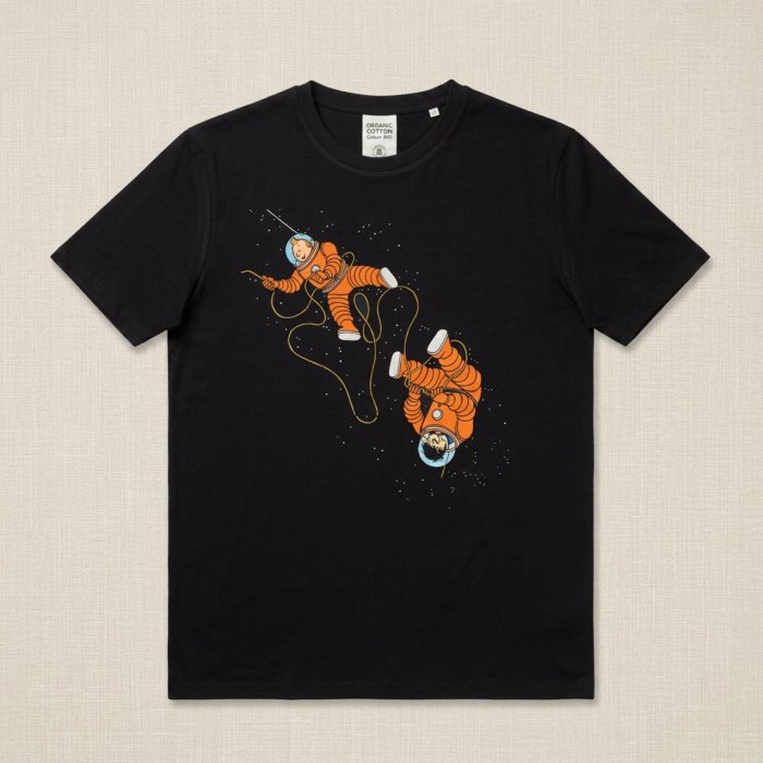 Camiseta negra, astronauta - Impresión directa DTG
